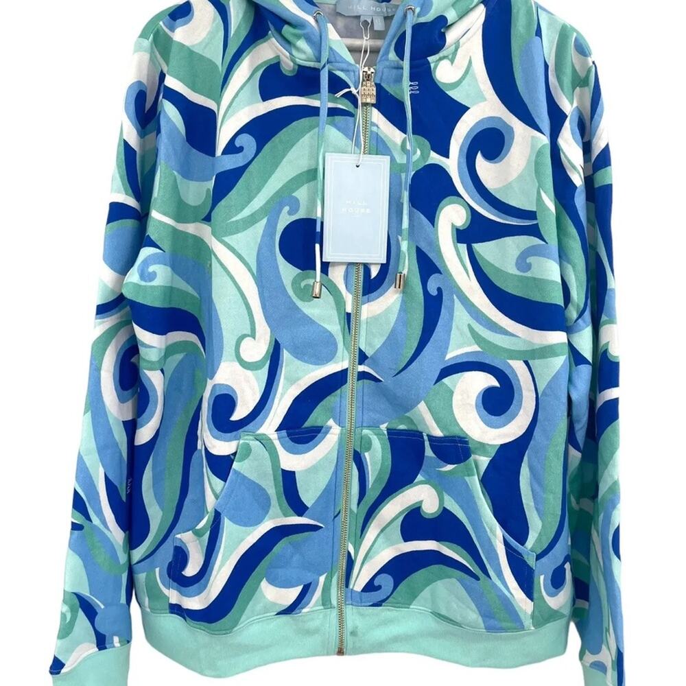 Hill House Women's The Allie Zip Up Hoodie Jacket Ocean Kaleidoscope NWT Size L - Picture 1 of 7